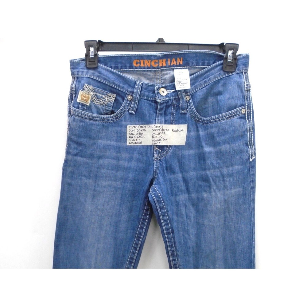 Cinch Ian Men's Jeans Size 30 (32x36) Slim Fit Bootcut Medium Wash Embroidered - Picture 2 of 11